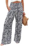 Angerella Casual Pants for Women High Waisted Business Comfy Wide Leg Pants Work Pants Loose Flowy Summer Beach Pants NavyWhite XL