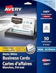 Avery Business Cards, 2" x 3.5" Cards, Clean Edge, White, Matte, for Inkjet Printers, 50 Cards, (41871)