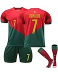 Soccer Jersey Kids #7 Kids Soccer Jersey Set for Boys and Girls, Include Shorts and Socks Perfect Kit for Soccer Enthusiasts, Red and Green Size 28