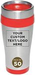 Custom Insulated Stainless Steel Travel Mugs 16 oz. Set of 50, Personalized Bulk Pack - Perfect for Coffee, Soda, Other Hot & Cold Beverages - Red