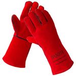 DANZIK Welding Gloves – Professional MIG Welder Gloves for Grinding, Barbecue, Oven, Baking – Genuine Cow Leather Work Gloves – Heavy-Duty Protective Gloves – 14-inch Gauntlet – Red