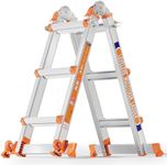 LEVELEVE Multi Position 3 Step Ladder, 14FT Extension Ladder with Stabilizer Bar & Wheels,330 lbs Security Load A Frame Ladder for Stairs Home Indoor Outdoor Roof