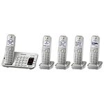 PANASONIC Link2Cell Bluetooth Cordless DECT 6.0 Expandable Phone System with Answering Machine and Enhanced Noise Reduction - 5 Handsets - KX-TGE475S (Silver)