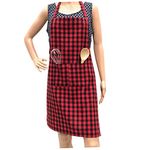 Pixel Home Cotton Checks with Front Center Pocket Design Apron (Red)