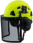 LOHASWORK Arborist Safety Helmet Forestry ANSI Z89.1 Chainsaw Helmet with Face Shield Ear Muffs for Logging Wood Trimming Lawn Mowing Grinding Garden(092Lime)