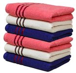 Palatial Lifestyles Hand Towels Set of 6. Ultra-Soft for Sensitive Skins,Highly Absorbent & 100% Cotton Zero Twist Towels,Size 16 x 24 inch (Ivory, Coral & Navy Blue)