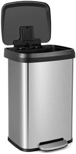 Giantex 50L Step Trash Can, Stainless Steel Garbage Bin with Soft Close Lid & Deodorizer Compartment, Fingerprint-Proof Trash Bin, Step-On Trashcan for Home Office Kitchen (Silver)