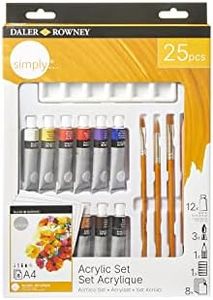 Daler-Rowney Simply Acrylic Paint 25pcs Technique Set, 12 x 12ml Assorted Colours, Ideal for Entry-Level Artists & Hobbyists