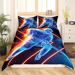 Hockey Duvet Cover for Kids Boys Teens Ice Hockey Sports Comforter Cover Super King Burning Hockey Puck Ball Decor Bedding Set Hockey Player Winter Sport Game Quilt Cover