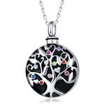 Quiges Stainless Steel Memorial Ash Holder Tree of Life Pendant for Cremation Urn Keepsake with Adjustable Cable Chain Necklace 46 to 52 cm