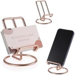 BTSKY Metal Business Card Holder for Desk - 3 PCS Rose Gold Office Name Card Display Stand for Workspace, Name Cards Holders Organizer Multifunctional Desktop Holder Stand for Cell Phone