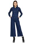 Amazon Brand - INKAST Women's Cotton Blend Regular Jumpsuit (AW19/INDIE/JPS-01_Denim Dk Blue_XL)