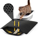 Conlun Cat Litter Mat Trapper, 58x42cm Honeycomb Double Layer Tapis Litiere Chat, Waterproof, Urine Proof Litter Box Mat, Washable No Slip Cat Matt for Waste Catcher, Black