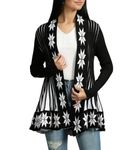 ICW Women's Knitted Stretchable Cardigan Front-Open Full Sleeve Winter Long Shrug Jacket (ONE Size FIT to 32-38 INCH Bust) (Black)