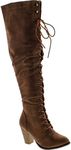 Forever Camila-48 Womens Chunky Heel Lace Up Over The Knee High Riding Boots,Tan,7.5, Tan, 7.5