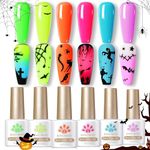 BORN PRETTY Neon Gel Nail Polish Fluorescent Green Yellow Orange Hot Pink Purple Blue Gel Polish Set, 6 Rainbow Colors Gel Soak Off U V Nail Varnish Kit for Holiday DJ Party Girls