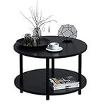 Vanrohe Small Round Coffee Table with Open Storage for Small Space, 23.5" Black 2-Tier Wooden Center Table for Living Room, Metal Legs, Easy to Assemble