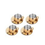 Shri & Sam Stainless Steel with Gold PVD Coating 4 Pieces First Impression Double Wall Cup and Saucer Set