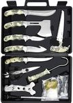 Jellas Hunting Knife Set, 15 Pieces Hunting Gear with Butcher Knife, Skinning Knife, Fillet Knife, Bone Saw, Hard-Side Case, Fixed Blade Knife, Field Dressing Kit, Portable Butcher Game Processor Set