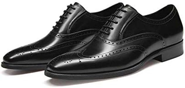 FRASOICUS Men’s Dress Shoes with Genuine Leather in Classic Brogue Elastic Band Oxford Formal Shoes for Men, Black, 10
