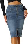 Allegra K Women's Skirts, Casual Jean Skirt High Waist Front Slit Stretch Pencil Denim Skirts for Women Blue M