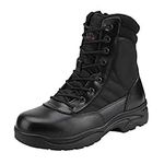 NORTIV 8 Mens Military Tactical Work Boots Side Zipper Leather Outdoor 8 Inches Motorcycle Combat Boots Size 7 M US Trooper, Black-8 Inches