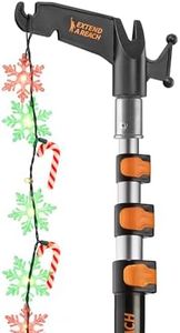 4-12 ft Long Telescopic Extension Pole with Utility Hook // Telescoping Pole for Christmas Lights Installation, String Lights, Birdfeeders // Lightweight and Sturdy // Christmas Light Pole with Hook
