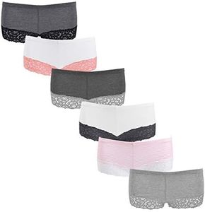 Emprella Boy Shorts Underwear for Women, Cotton Women's Panties Lace Boyshort -Slip- Pack