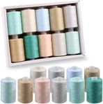 Swpeet 10Pcs 1000 Yards Cool Colors All Purpose Threads with Sewing Needles Kit, Handy Polyester Sewing Threads Embroidery Thread, Hand Sewing Needle Threaders Set for Crafters Lovers - 10 Colors