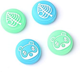 DLseego Animal Crossing Thumb Grips Caps for Switch OLED/Switch/Switch Lite Joystick Cute Bear and Leaf Joy Con Button Caps Analog Soft Silicone Cover - Blue and Green