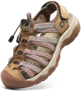 ziitop Womens Hiking Sandals Closed Toe Summer Outdoor Adventurous Beach Sandals Lace Adjustable Double Buckle Water Shoes, Beige Yellow, 8