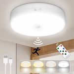 Toowell Motion Sensor Lights Indoor Rechargeable Battery Ceiling Light with Remote Control Battery Operated Bathroom Lights Shed Lights Battery Powered Motion Sensor Lights for Garage Hallway Stairs