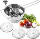 Navaris Food Mill - 8.1" Stainless Steel Rotary Food Mill Sieve Grater with 3 Grinding Discs - Vegetable Strainer Sauce Maker to Grind/Puree Food