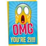 Funny 21st Birthday Card for Son or Daughter, OMG You're 21 Screaming Emoticon, Grandchild Card, Sister Birthday Card, Brother Birthday Card, Card for Boy or Girl