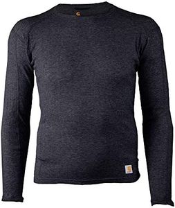 CARHARTT Men's Base Force 100% Cotton Midweight Classic Crew, Black Heather, Large