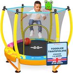Happin 55” Toddler Trampoline Indoor & Outdoor Playset Ages 1-6, 5FT Kids, Ultra Safe Mini Trampoline for Kids with Safety Enclosure Net, Gifts for Birthday with Basketball Hoop