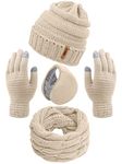 ANECO Winter Warm Sets Knitted Scarf Beanie Hat Touch Screen Gloves and Winter Ear Warmer