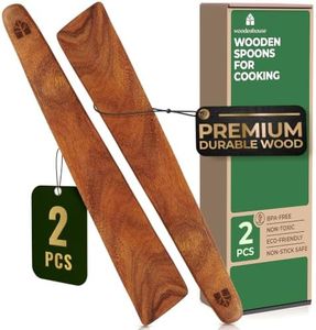 Wooden Spatula for Cooking Set of 2 – 12 Inch Teak Spatula Turner & Flipper for Cast Iron, Flat Egg & Pancake Scraper – Utensils by Woodenhouse - White Elephant Gift ideas, Kitchen Gifts for Women Men