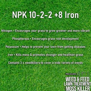 Pro-Kleen 4-in-1 Lawn Treatment, Weed & Moss Killer, Fertiliser, 2.5kg