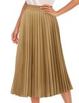 DRESSTELLS Pleated Midi Skirts for Women, Long High Waisted Chiffon Flare Casual Skirt 2024, Light Khaki, X-Large