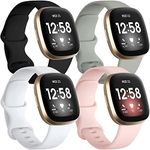 Getino Compatible with Fitbit Sense 2/ Sense Bands/Versa 4/ Versa 3 Bands Women Men, Silicone Sport Accessories, Band for Fitbit Sense/Sense 2/ Versa 4/ Versa 3, Small Black/Gray/Pink/White