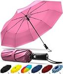 Rain-Mate Compact Travel Umbrella - Pocket Portable Folding Windproof Mini Umbrella - Auto Open and Close Button and 9 Rib Reinforced Canopy (Pink)