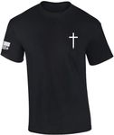 Mens Christian Shirt Faith Cross Crest American Flag Sleeve T-Shirt Graphic Tee-Black-XL