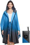 SOPPY Lightweight Waterproof Rain Poncho for Women Men, Windproof Reusable Ripstop Breathable Raincoat with Hood for Outdoor Activities Quick Dry Hooded Raincoat Free Size - Gradient Blue