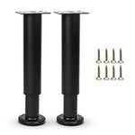 Furniture Adjustable Legs, Metal Bed Support Leg Replacement Central Slat Frame Couch Support Leg Parts Retractable Heavy Duty Furniture Foot for Sofa/Dresser/Table/Cabinet 18-32 CM(2 Pcs Black)