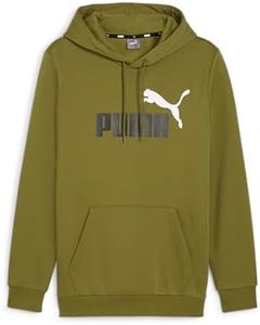 PUMA Men's Ess+ 2 Col Big Logo Hoodie Fl Sweat Olive Green