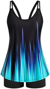 Bathing Suits for Women Plus Size Flowy Tankini Sets Adjustable Straps Lightweight Swimsuit Blue Ray Floral 18W