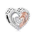 iLove Charms 925 Sterling Silver Mother and Daughter Charm Heart Bead Jewellery Love Gift Mum