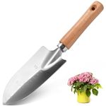 Small Garden Shovel with Wood Handle, Hand Tool Aluminum Alloy Garden Shovel with Measuring Depth Mark for Transplanting Weeding and Digging and Planting