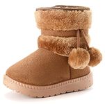 Yeeteepot Girls Winter Booties Boys Warm Lined Snow Boots Plush Shoes Kids Anti-Slip Ankle Boots Indoor Soft Soled Toddler Shoes Flat Booties, Brown 7 UK Child = Label Size 25